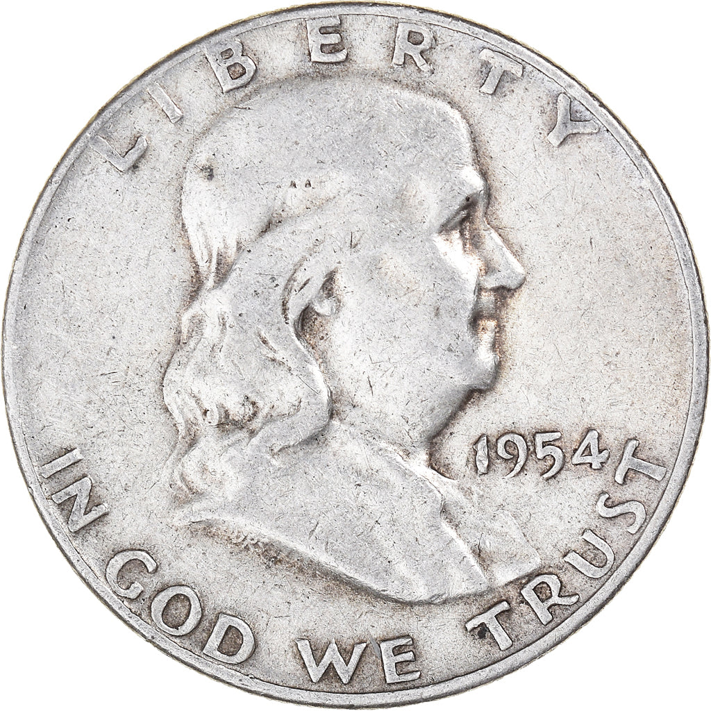 Coin, United States, Franklin Half Dollar, Half Dollar, 1954, U.S. Mint, Denver