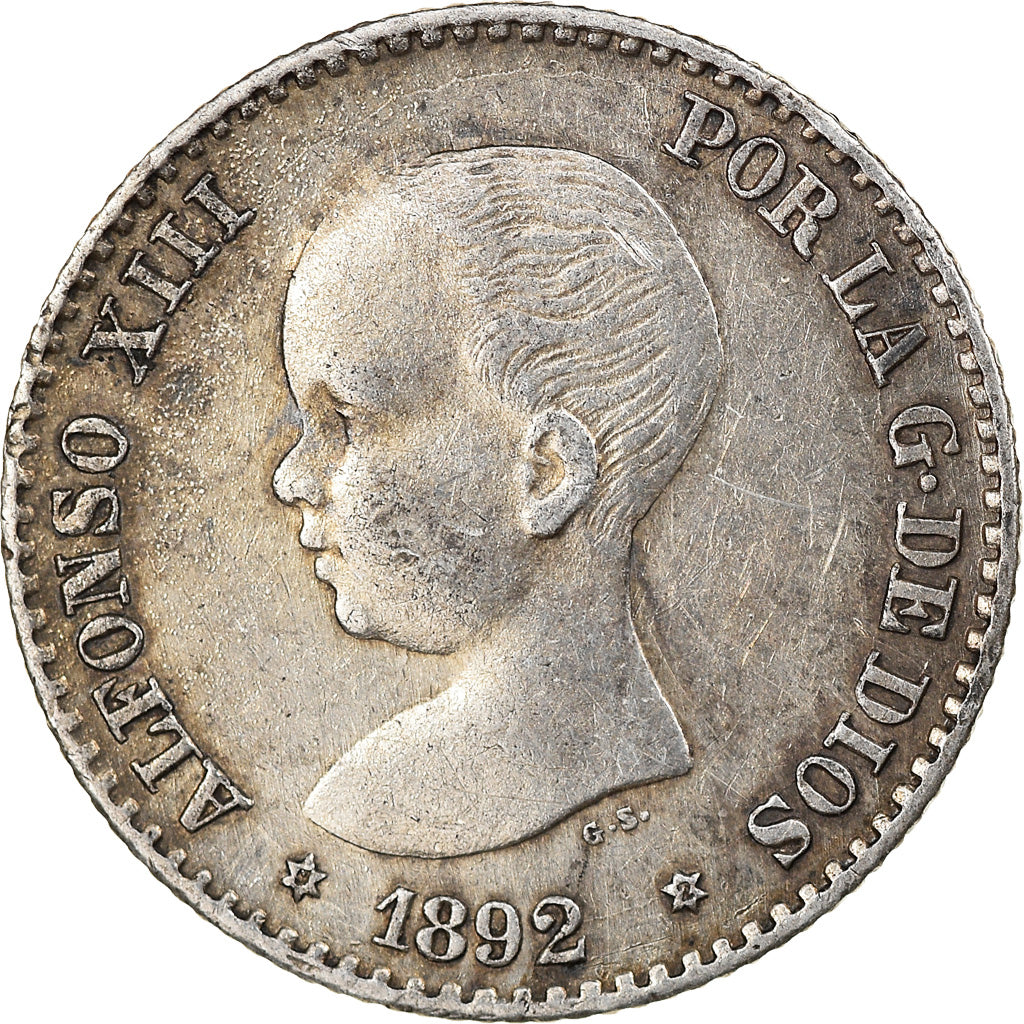 Moneta, Spagna, Alfonso XIII, 50 Centimos, 1892, Madrid, BB, Argento, KM:690