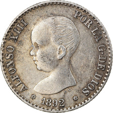 Moneta, Spagna, Alfonso XIII, 50 Centimos, 1892, Madrid, BB, Argento, KM:690