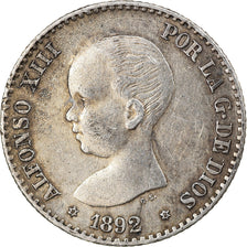 Moneta, Hiszpania, Alfonso XIII, 50 Centimos, 1892, Madrid, EF(40-45), Srebro