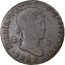 Moneda, España, Ferdinand VII, 8 Maravedis, 1833, Segovia, BC+, Cobre, KM:486.1