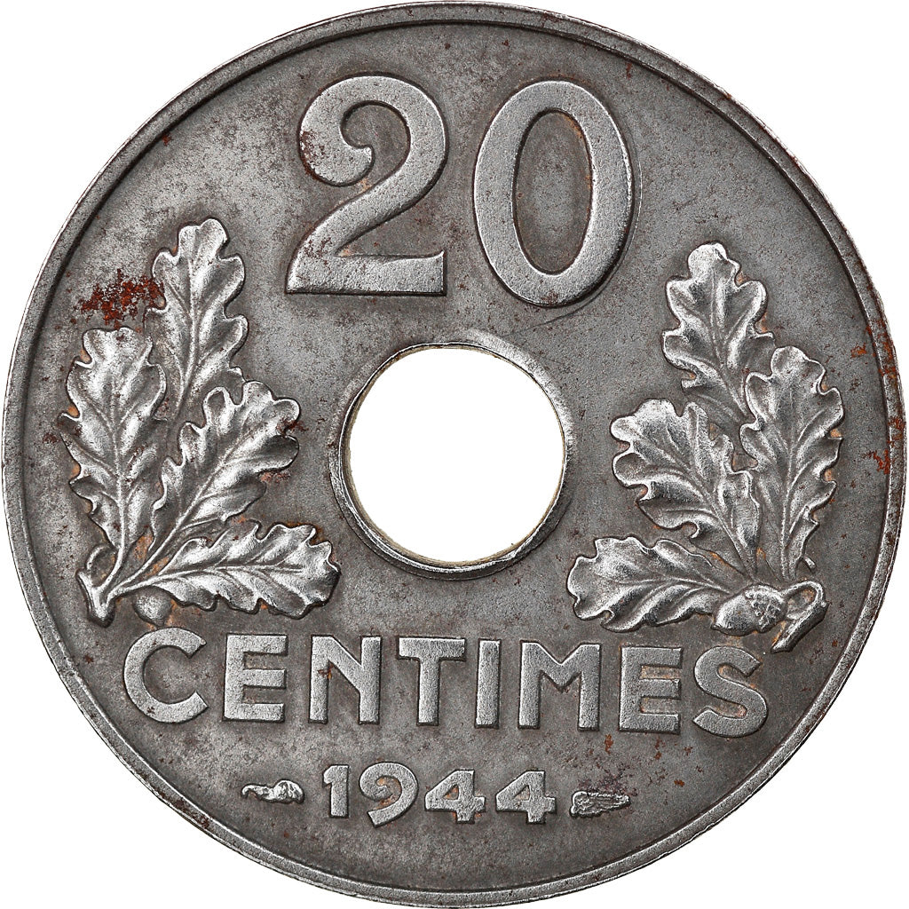 Moeda, França, État français, 20 Centimes, 1944, Paris, AU(55-58), Ferro