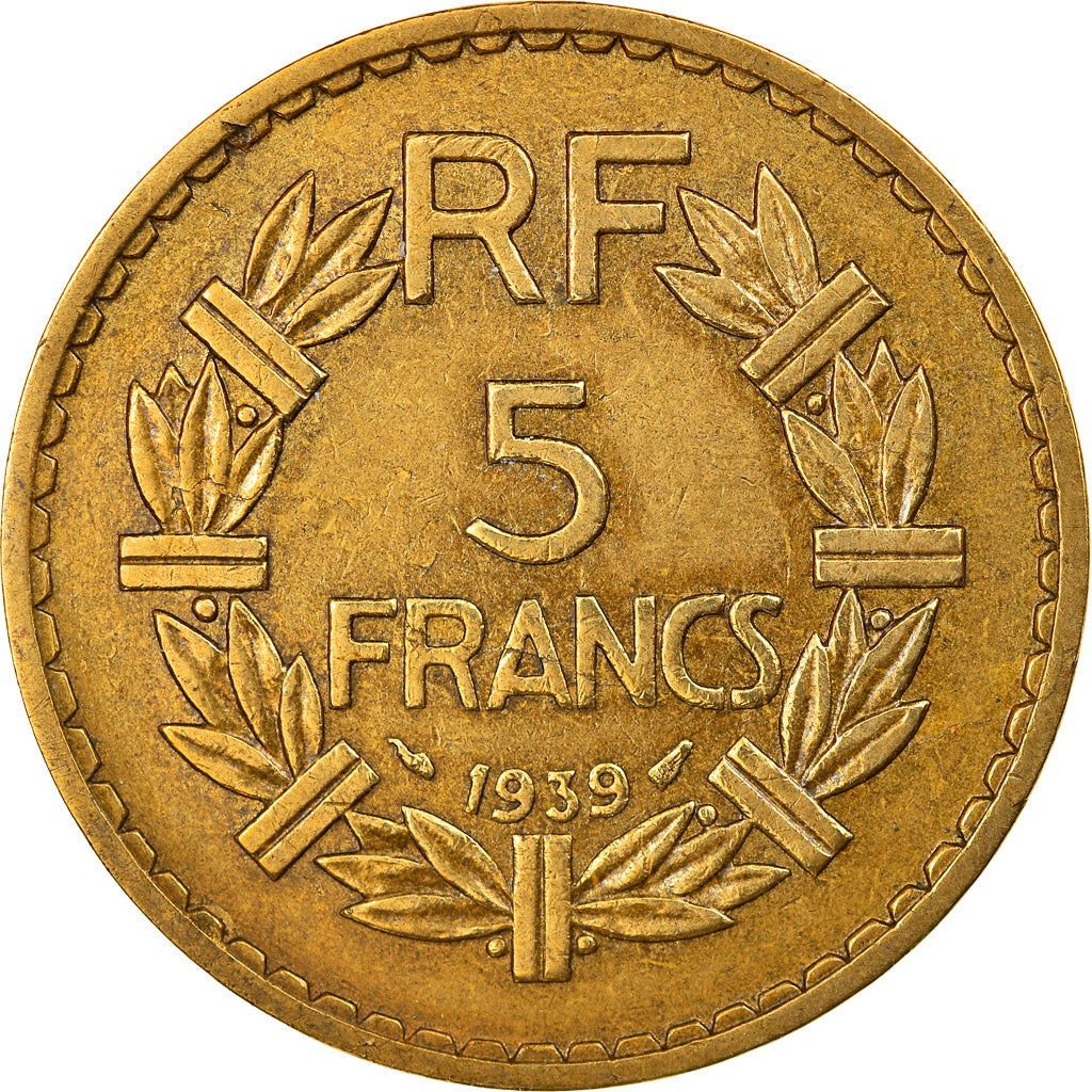 Coin, France, Lavrillier, 5 Francs, 1939, Paris, AU(50-53), Aluminum-Bronze