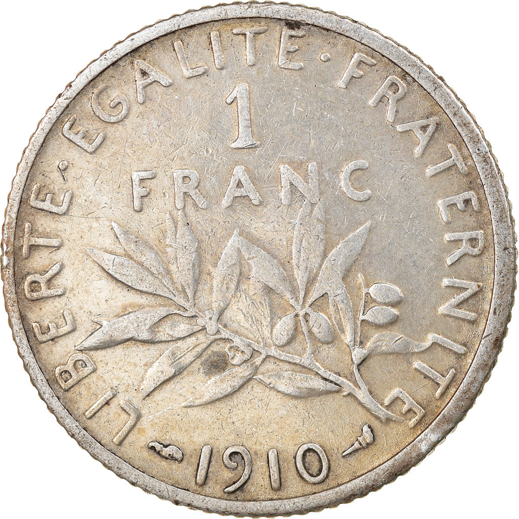 Moeda, França, Semeuse, Franc, 1910, Paris, VF(30-35), Prata, KM:844.1