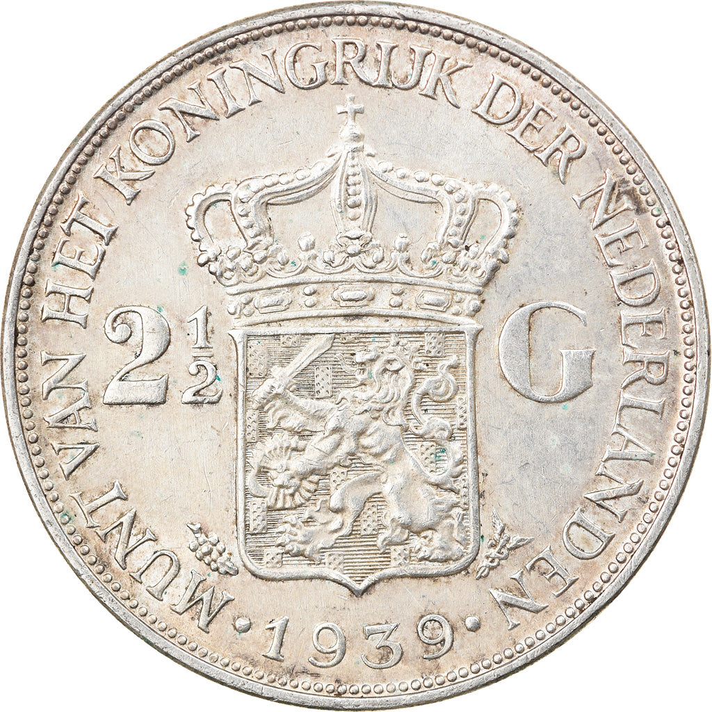 Münze, Niederlande, Wilhelmina I, 2-1/2 Gulden, 1939, SS, Silber, KM:165