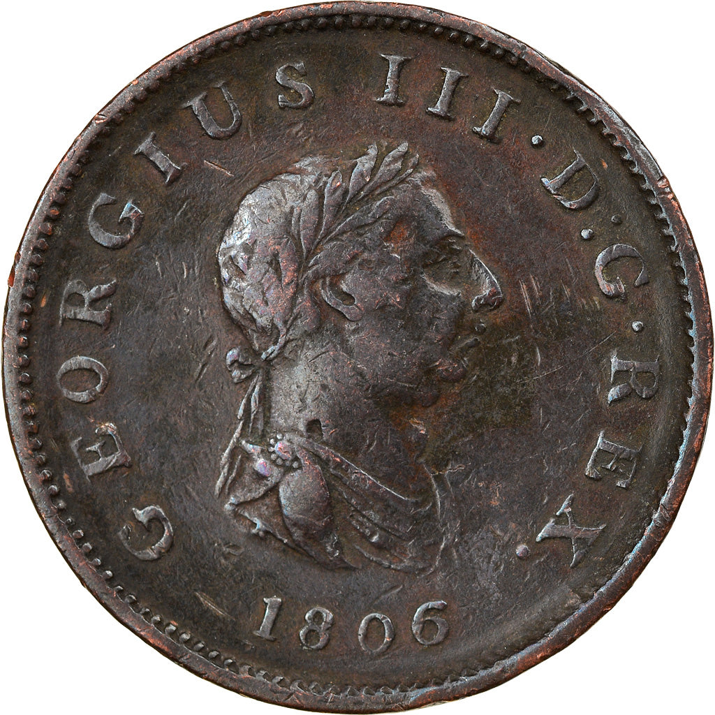 Monnaie, Grande-Bretagne, George III, 1/2 Penny, 1806, TB+, Cuivre, KM:662