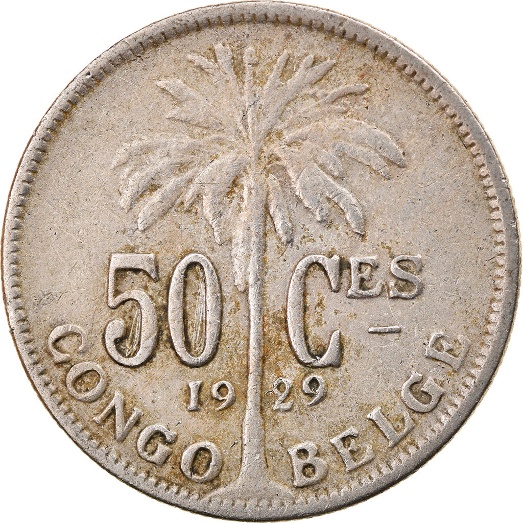 Moneta, Congo belga, 50 Centimes, 1929, BB, Rame-nichel, KM:22