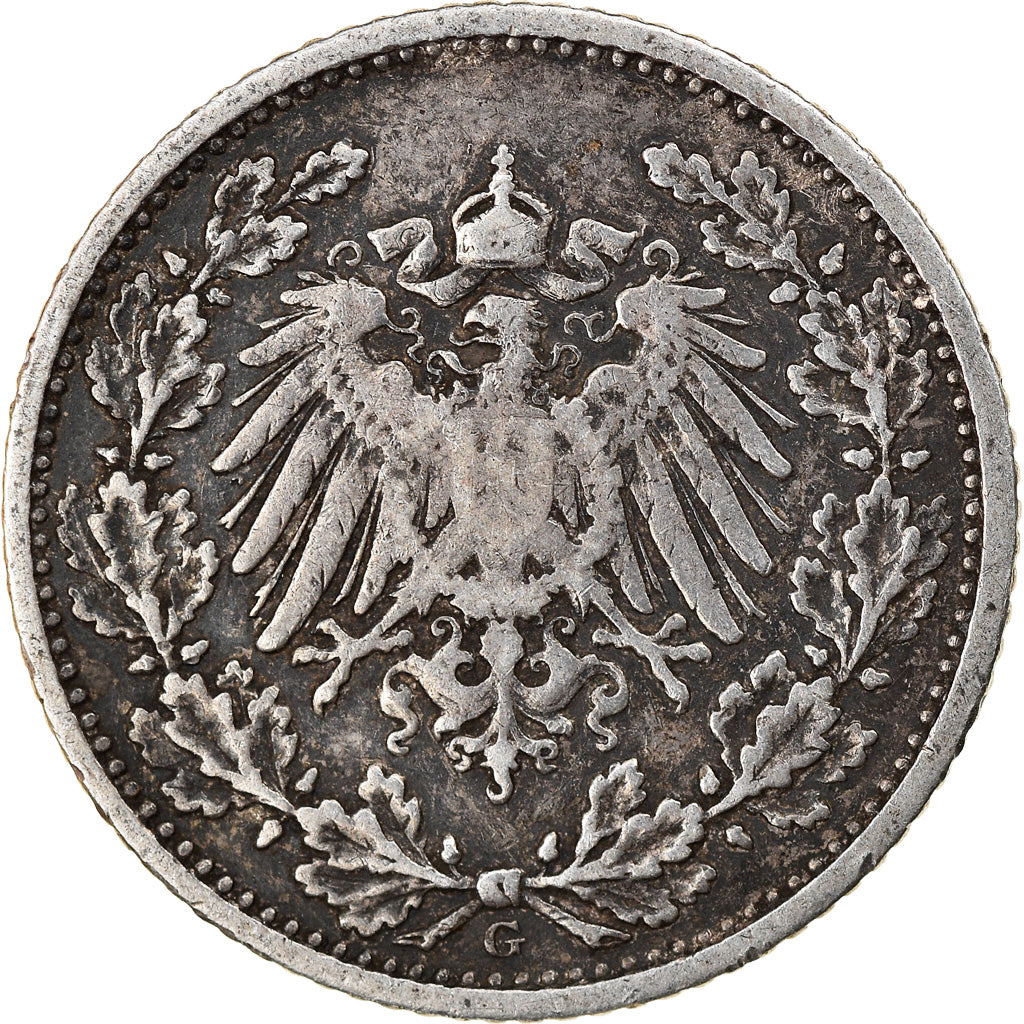 Coin, GERMANY - EMPIRE, 1/2 Mark, 1905, Karlsruhe, VF(30-35), Silver, KM:17