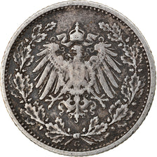 Coin, GERMANY - EMPIRE, 1/2 Mark, 1905, Karlsruhe, VF(30-35), Silver, KM:17