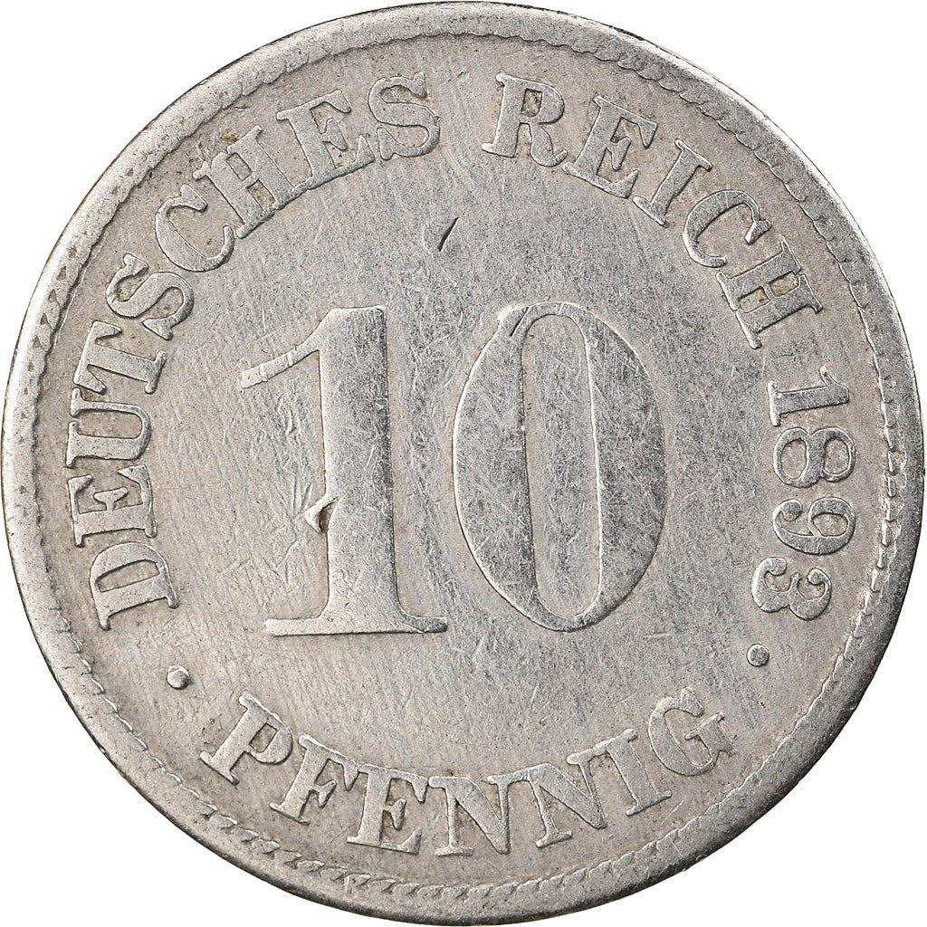 Moneta, NIEMCY - IMPERIUM, Wilhelm II, 10 Pfennig, 1893, Karlsruhe, VF(30-35)