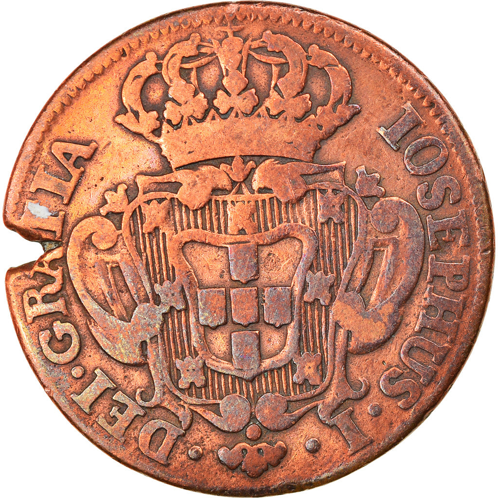Moneta, Portogallo, Jose I, 10 Reis, X; 1/2 Vinten, 1752, B+, Rame, KM:243.1