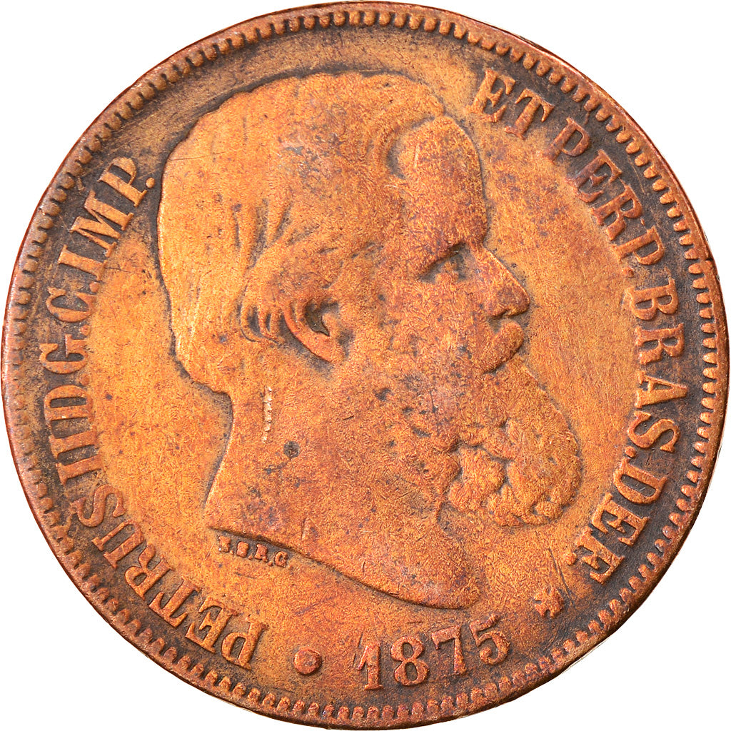 Moneda, Brasil, Pedro II, 40 Reis, 1875, BC+, Bronce, KM:479