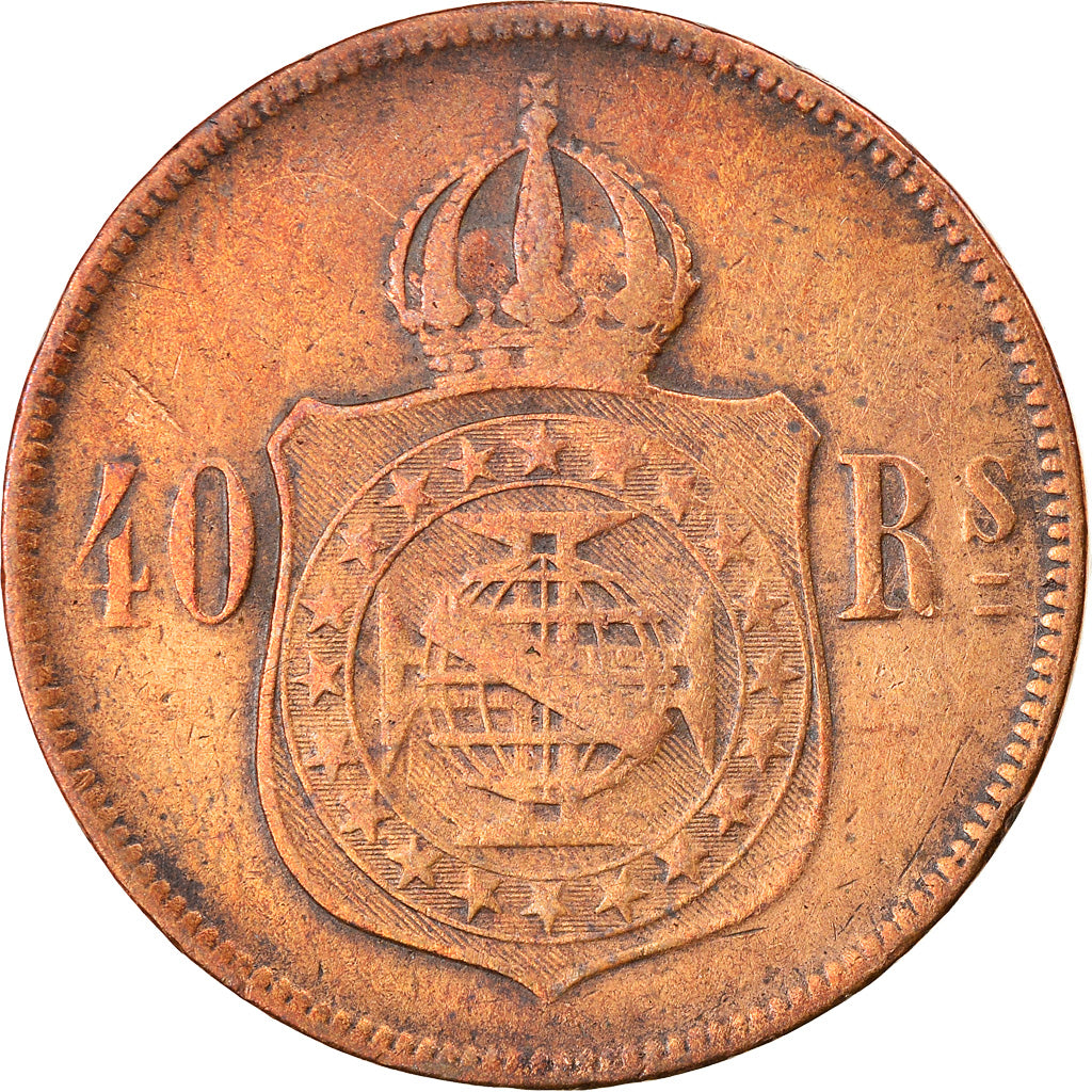 Moneda, Brasil, Pedro II, 40 Reis, 1875, BC+, Bronce, KM:479