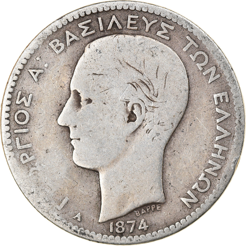 Monnaie, Grèce, George I, Drachma, 1874, Paris, TB, Argent, KM:38