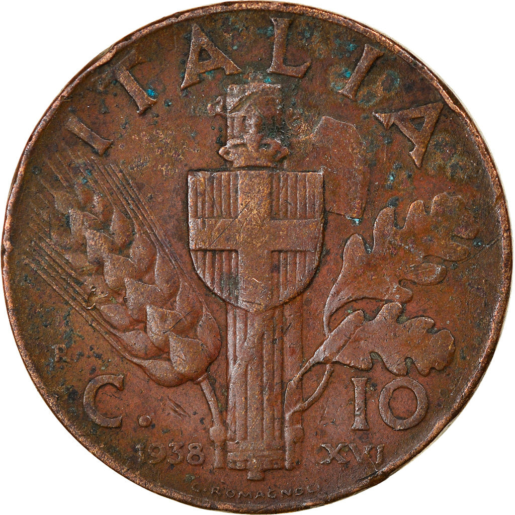 Coin, Italy, Vittorio Emanuele III, 10 Centesimi, 1938, Rome, VF(30-35), Copper