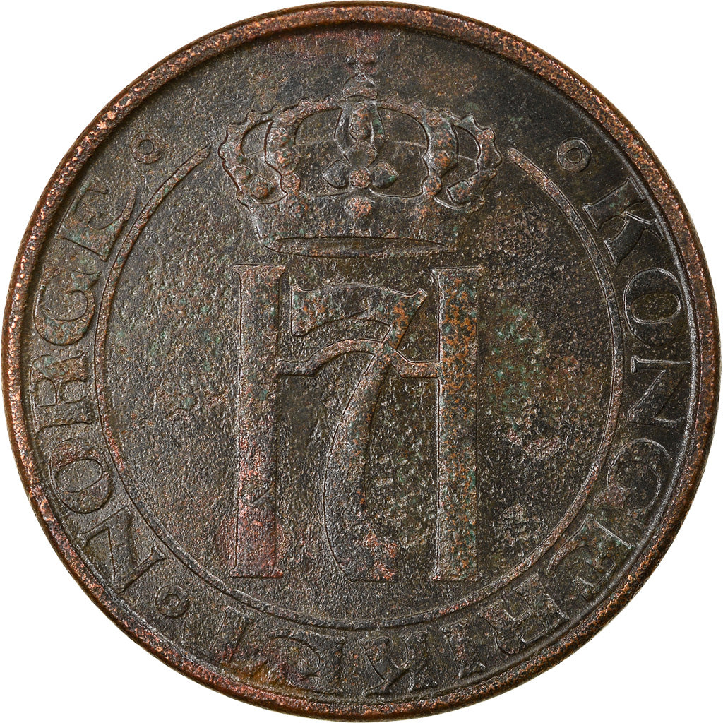Moneda, Noruega, Haakon VII, 5 Öre, 1951, Kongsberg, MBC, Bronce, KM:368
