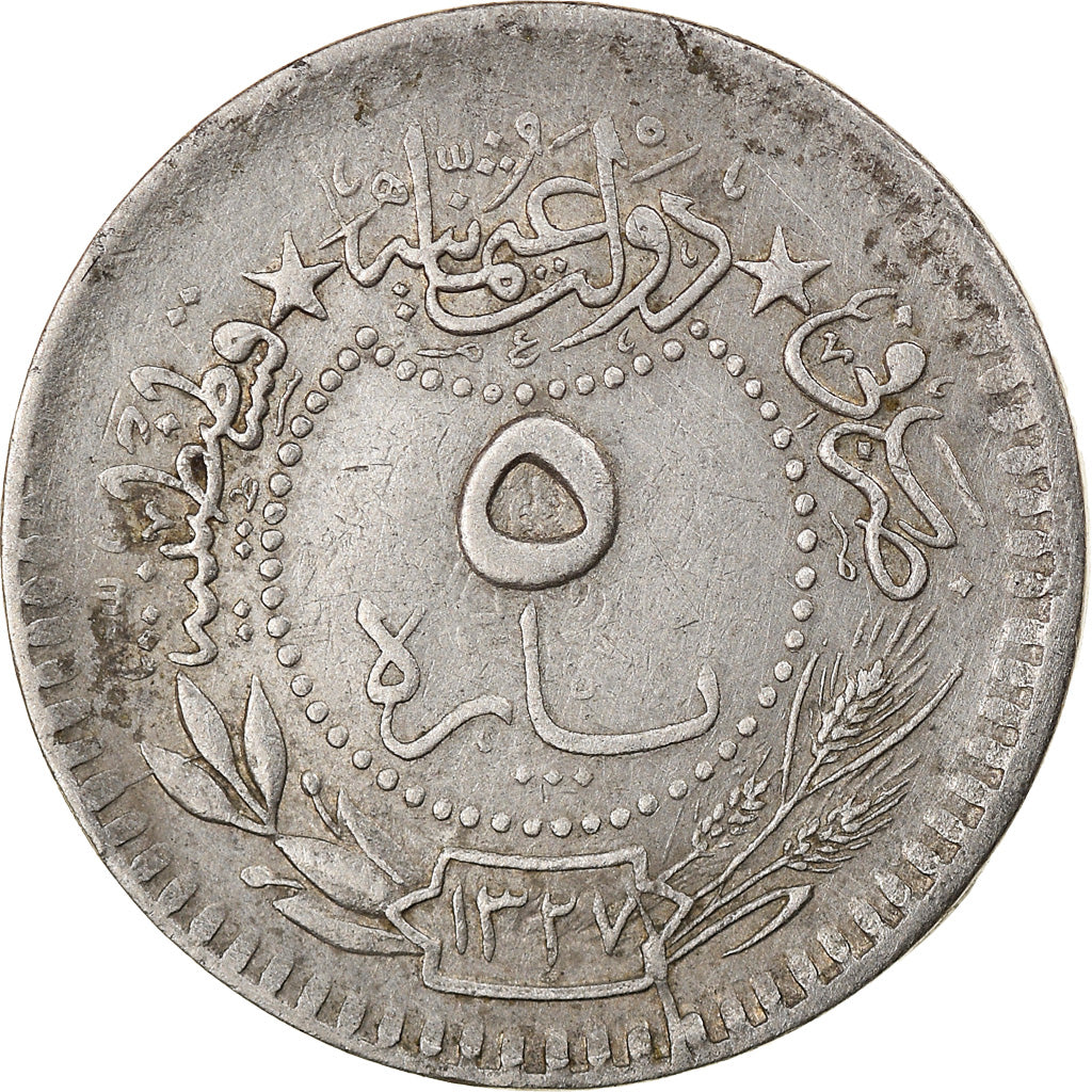 Moneta, Turchia, Muhammad V, 5 Para, 1914/AH1327/6, Qustantiniyah, BB, Nichel