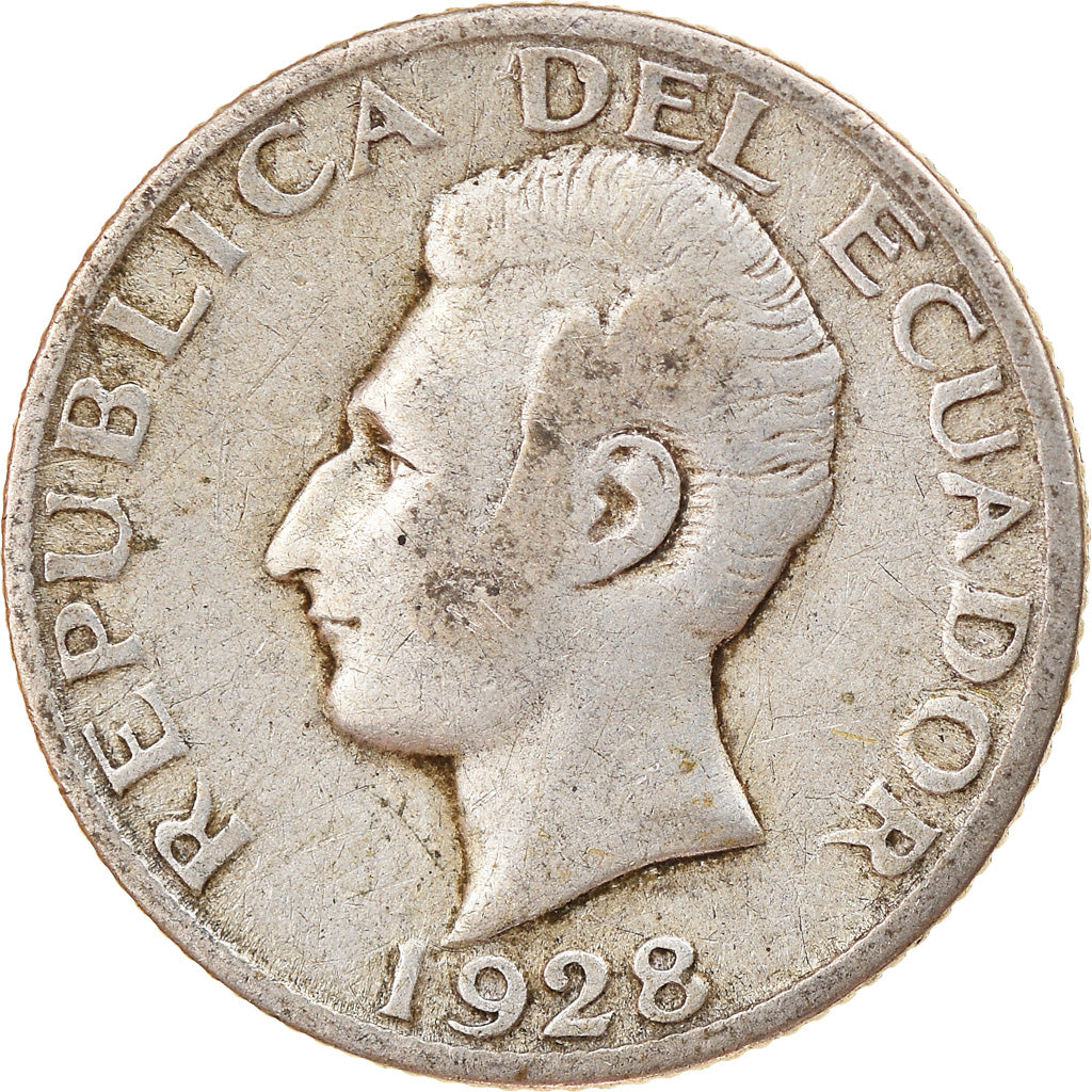 Moneda, Ecuador, 50 Centavos, Cincuenta, 1928, Philadelphia, BC+, Plata, KM:71
