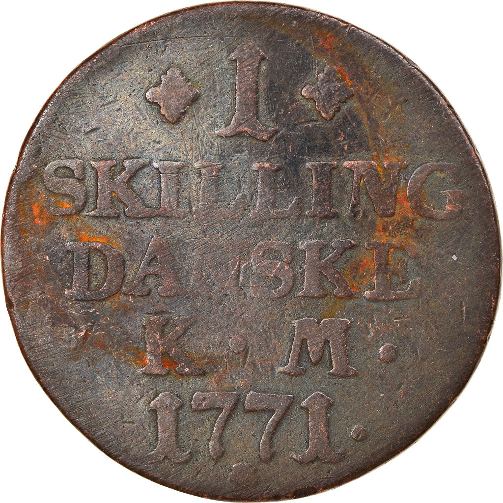 Moneta, Danimarca, Christian VII, Skilling, 1771, Copenhagen, MB, Rame, KM:616.1
