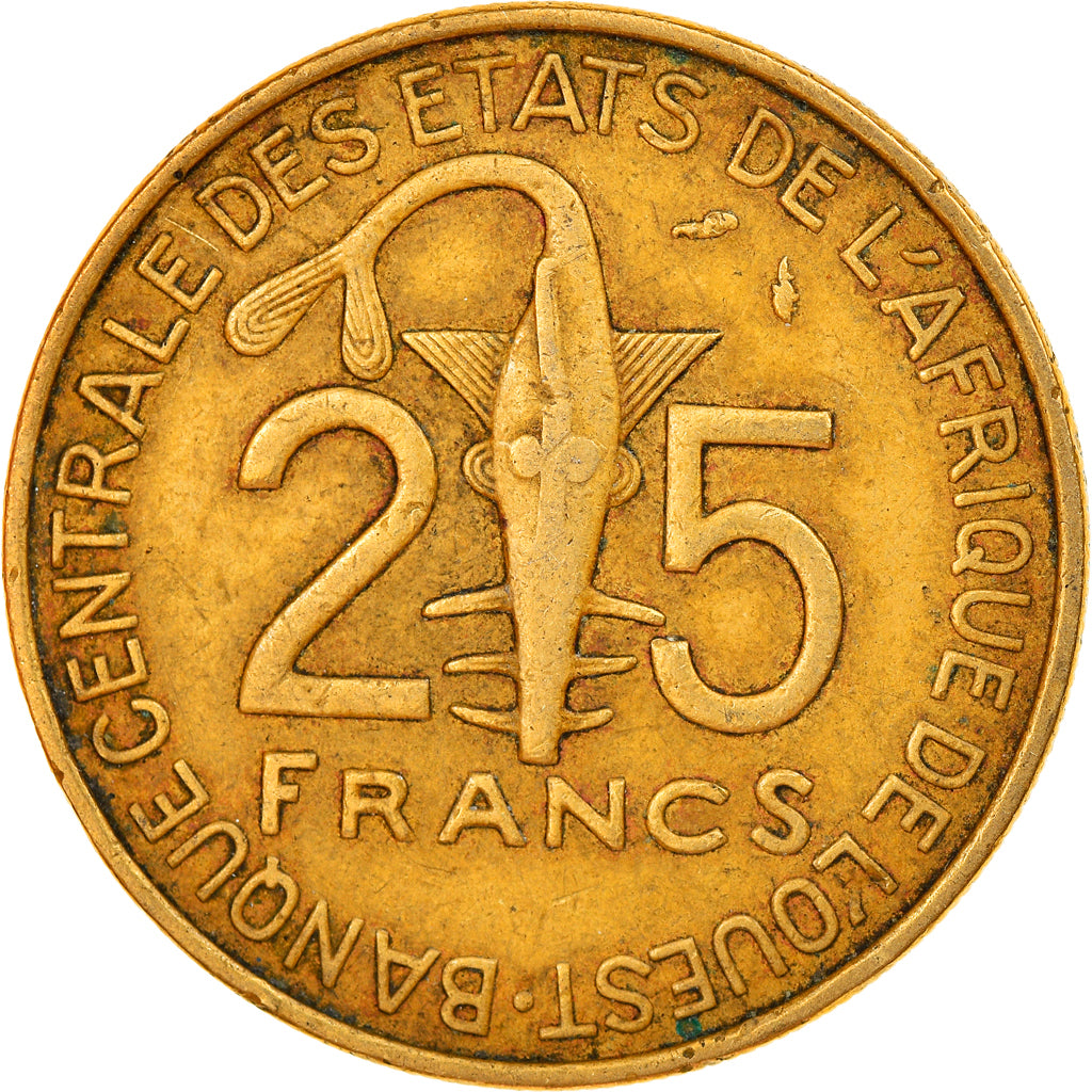 Moneda, Estados del África Occidental, 25 Francs, 1980, Paris, BC+, Aluminio -