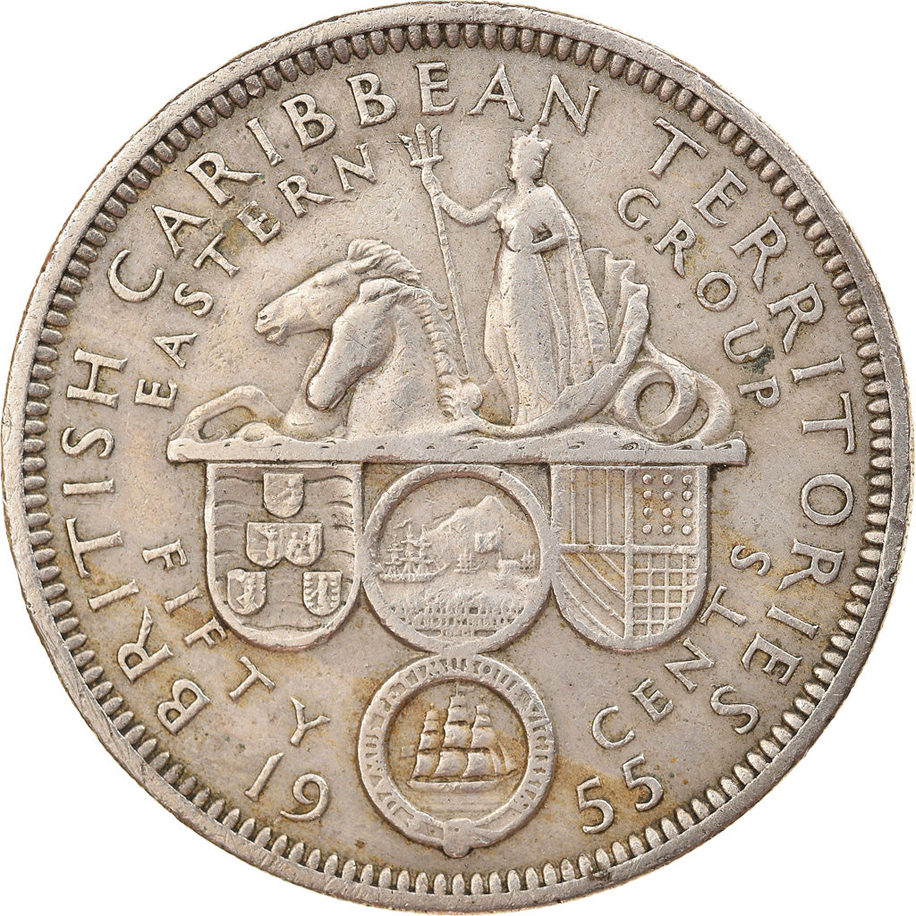 Monnaie, Etats des caraibes orientales, Elizabeth II, 50 Cents, 1955, TB+