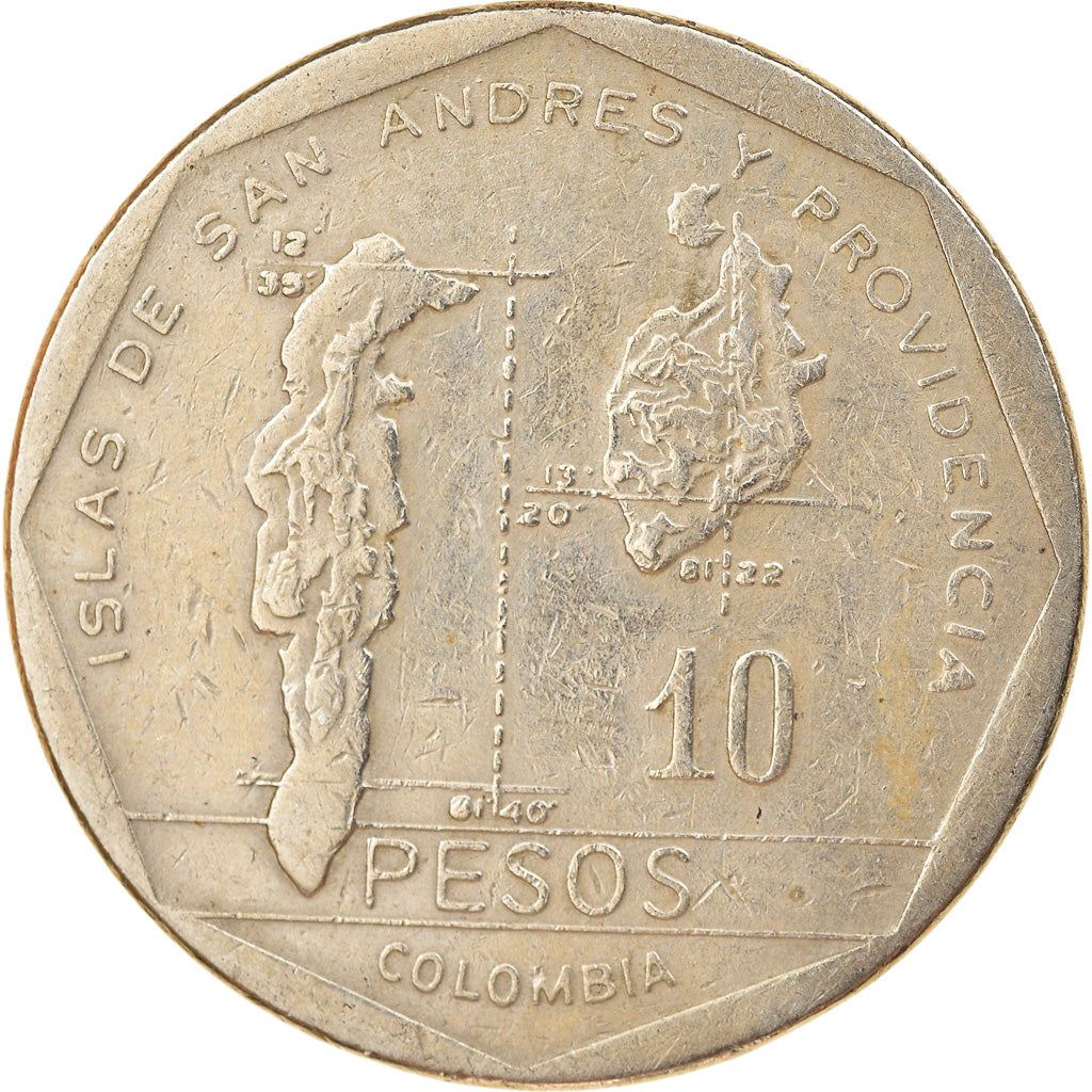 Moneda, Colombia, 10 Pesos, 1982, MBC, Cobre - níquel - cinc, KM:270