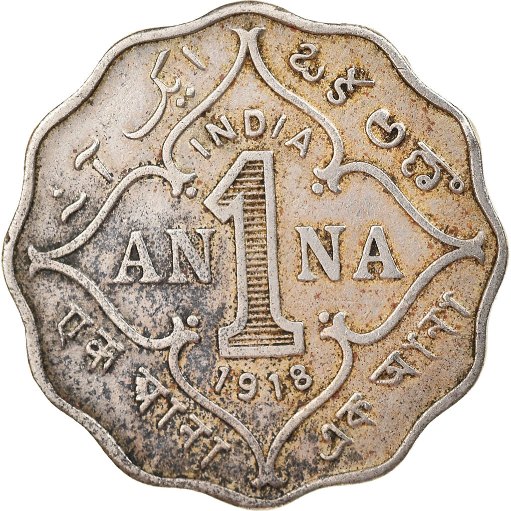 Moeda, ÍNDIA - BRITÂNICA, George V, Anna, 1918, VF(30-35), Cobre-níquel