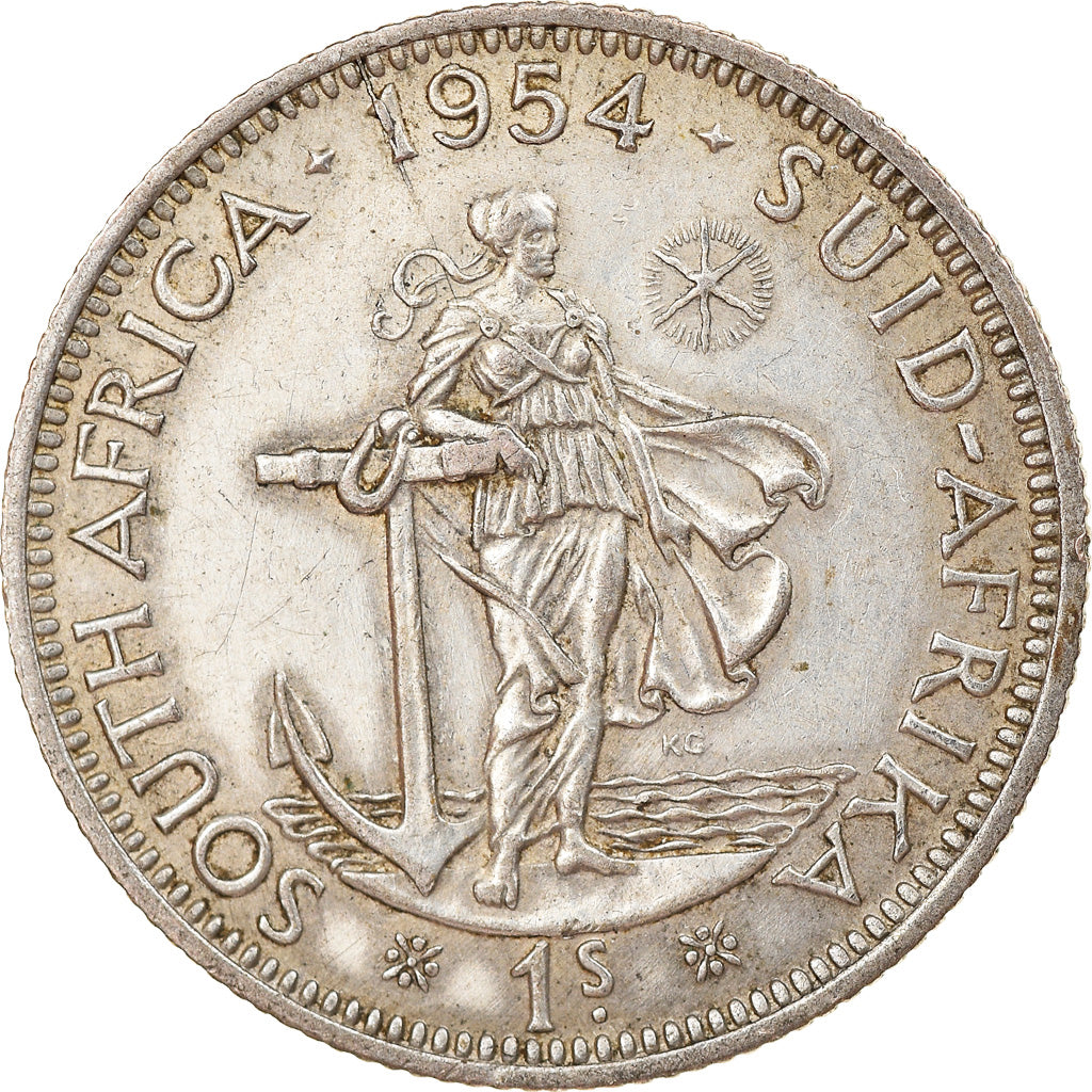 Moeda, África do Sul, Elizabeth II, Shilling, 1954, EF(40-45), Prata, KM:49