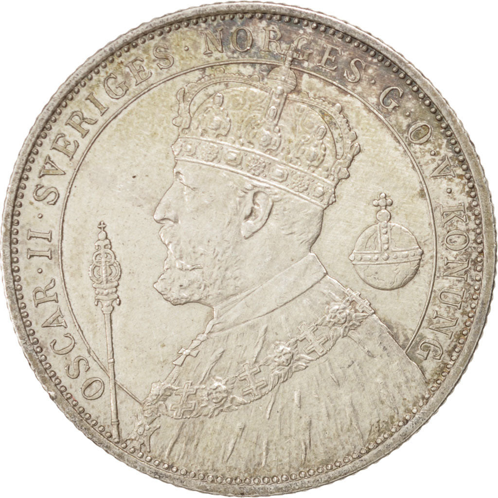 SWEDEN, 2 Kronor, 1897, KM #762, AU(50-53), Silver, 31, 14.98