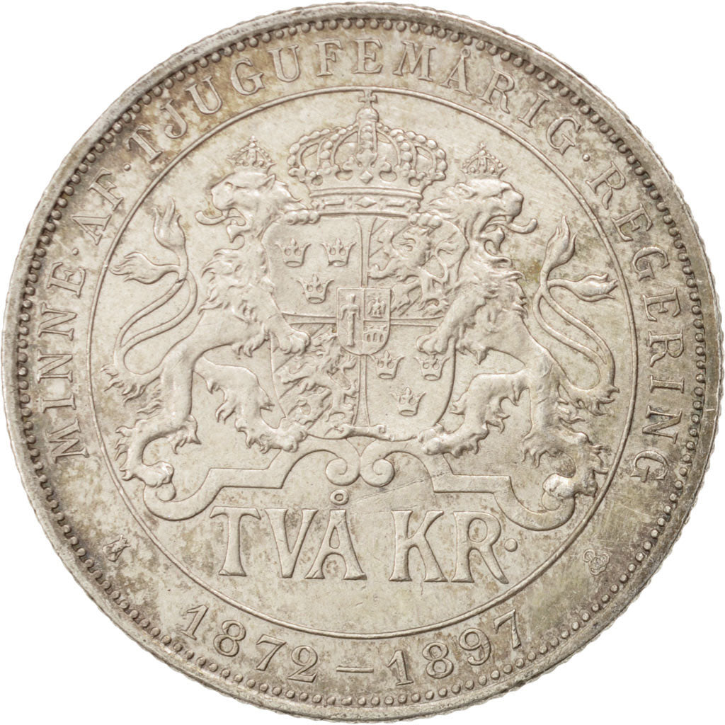 SWEDEN, 2 Kronor, 1897, KM #762, AU(50-53), Silver, 31, 14.98