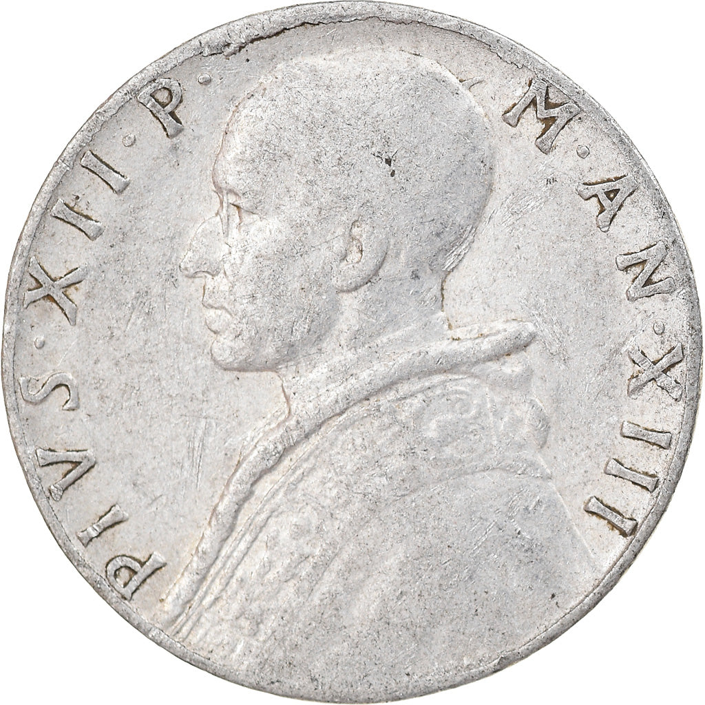 Moneda, CIUDAD DEL VATICANO, Pius XII, 10 Lire, 1951, Roma, BC+, Aluminio