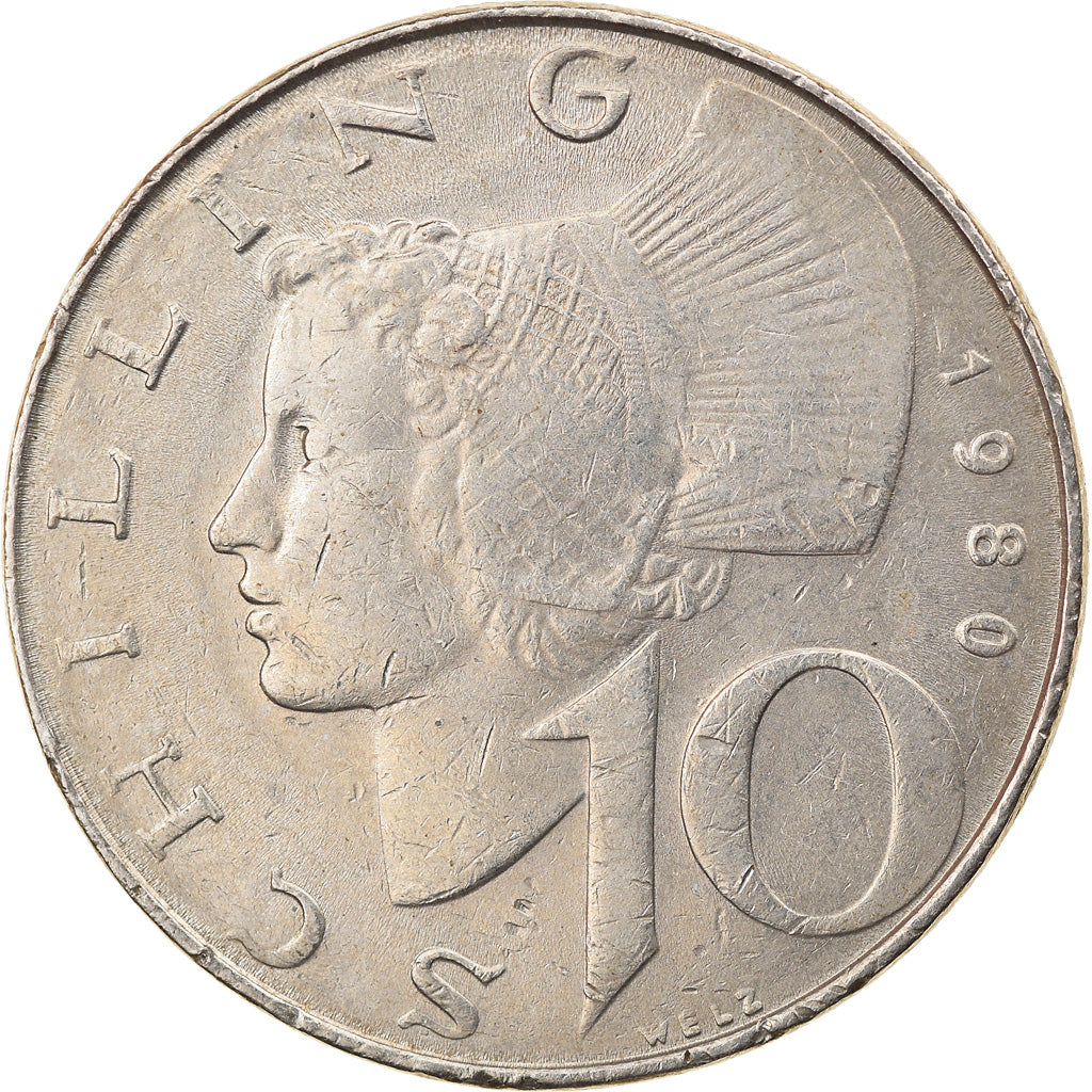 Moneta, Austria, 10 Schilling, 1980, AU(55-58), Miedź - nikiel niklowany