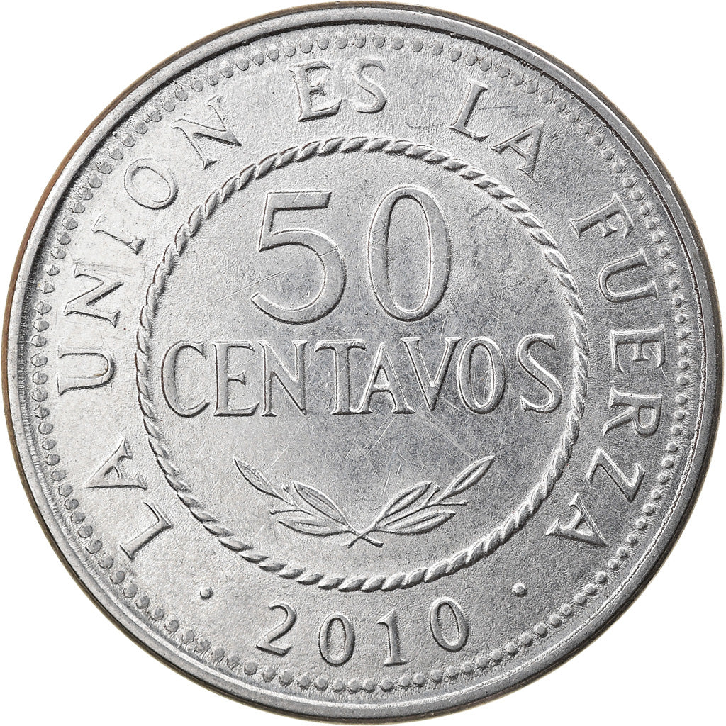 Monnaie, Bolivie, 50 Centavos, 2010, SUP, Stainless Steel, KM:216
