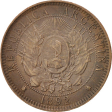 ARGENTINA, 2 Centavos, 1892, KM #33, EF(40-45), Bronze, 30, 9.99