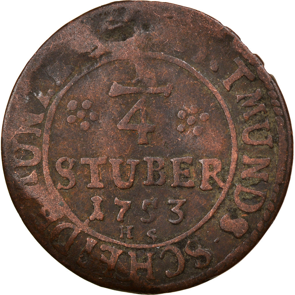 Monnaie, Etats allemands, DORTMUND, 1/4 Stüber, 1753, B+, Cuivre, KM:105