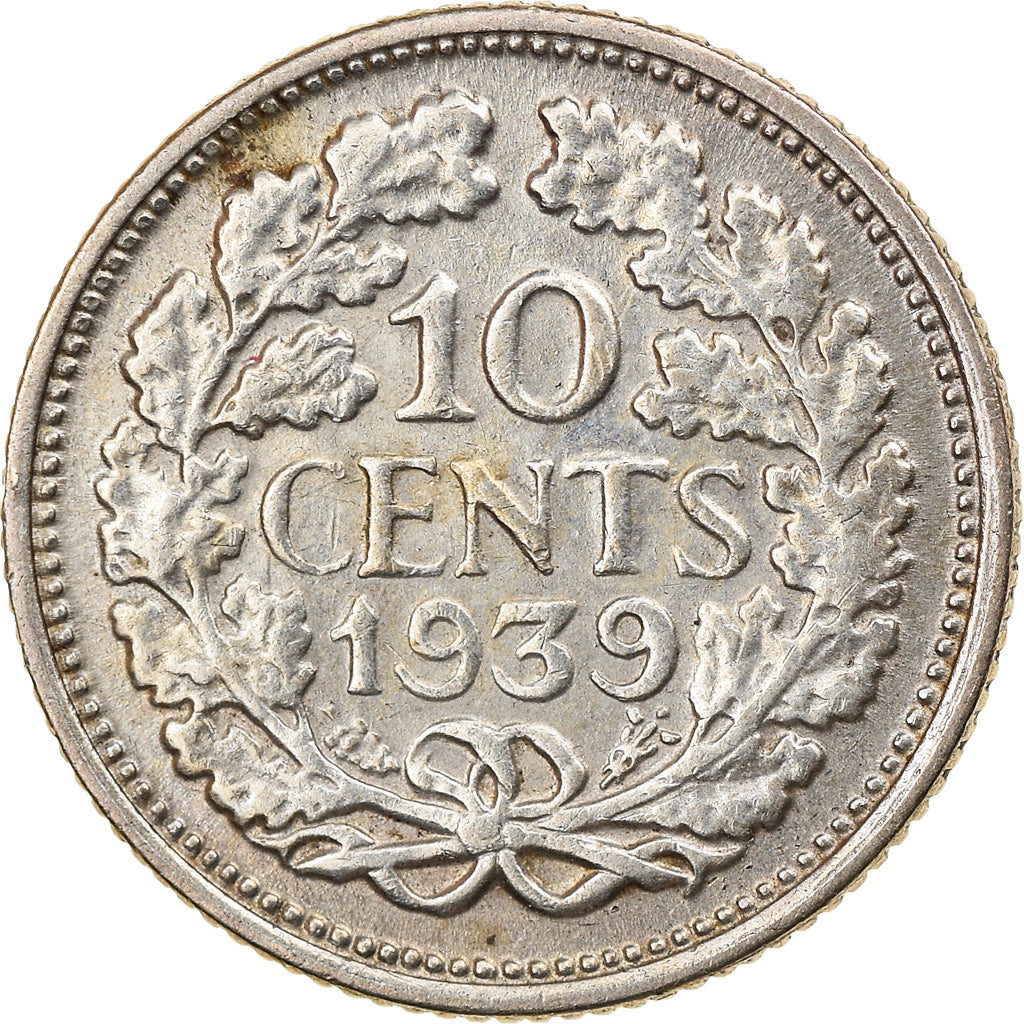 Coin, Netherlands, Wilhelmina I, 10 Cents, 1939, AU(55-58), Silver, KM:163