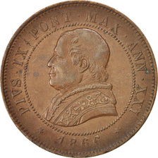 ITALIAN STATES, 4 Soldi, 20 Centesimi, 1866, Roma, KM #1374, AU(50-53), Copper,.
