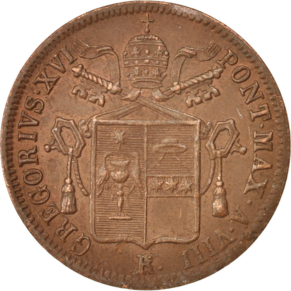 Coin, ITALIAN STATES, PAPAL STATES, Gregory XVI, Baiocco, 1838, Roma, EF(40-45)
