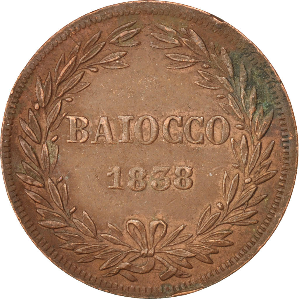 Coin, ITALIAN STATES, PAPAL STATES, Gregory XVI, Baiocco, 1838, Roma, EF(40-45)