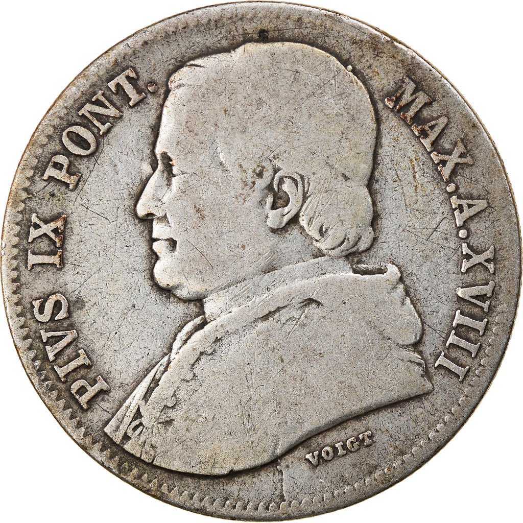 Monnaie, États italiens, PAPAL STATES, Pius IX, 20 Baiocchi, 1863, Roma, TB