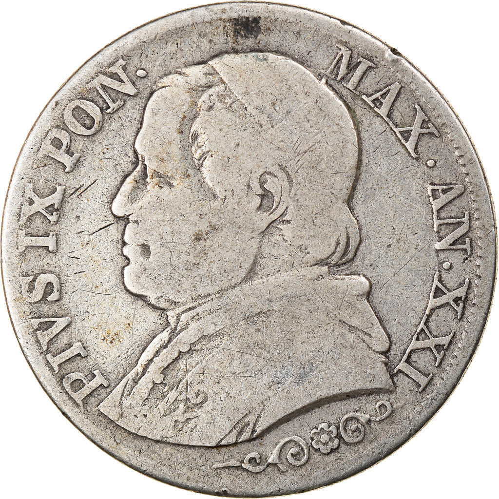 Moeda, ESTADOS ITALIANOS, PAPAL STATES, Pius IX, Lira, 1867, Roma, VF(20-25)