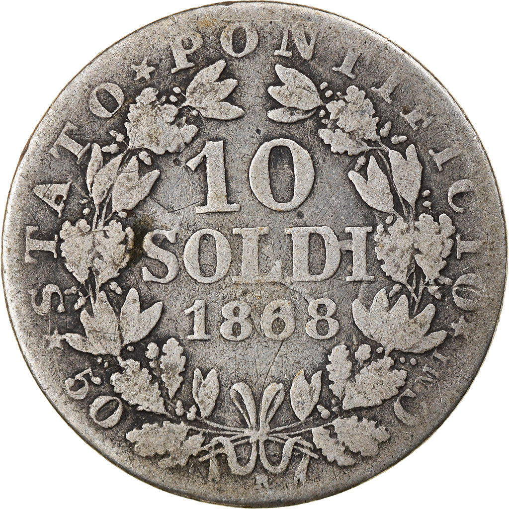 Moneta, DEPARTAMENTY WŁOSKIE, PAPAL STATES, Pius IX, 10 Soldi, 50 Centesimi