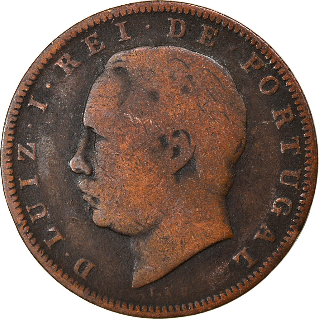 Moneta, Portogallo, Luiz I, 10 Reis, 1883, MB+, Bronzo, KM:526