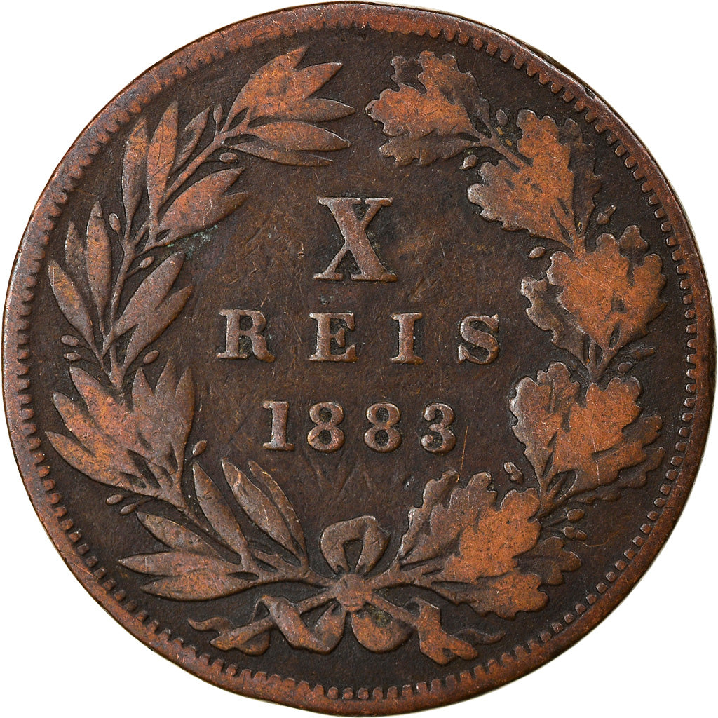 Moneta, Portogallo, Luiz I, 10 Reis, 1883, MB+, Bronzo, KM:526