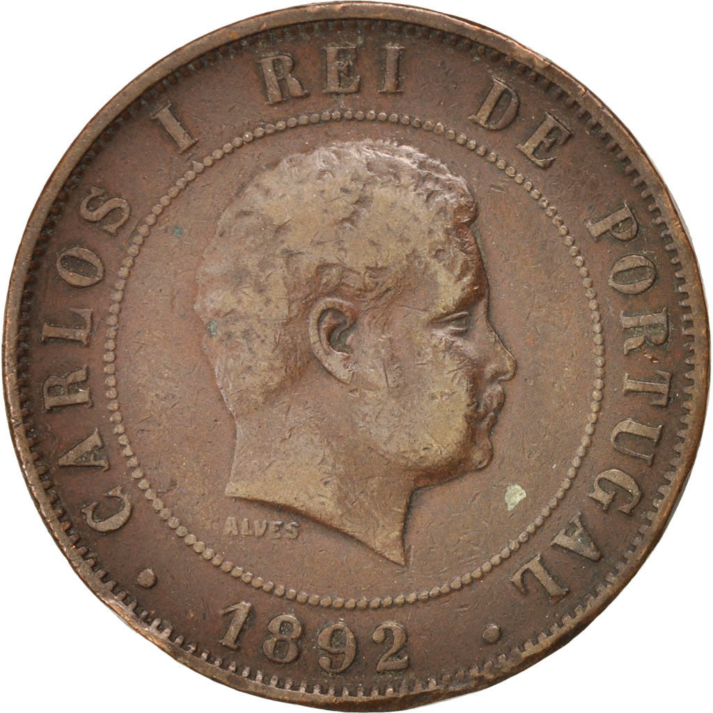 Coin, Portugal, Carlos I, 20 Reis, 1892, EF(40-45), Bronze, KM:533