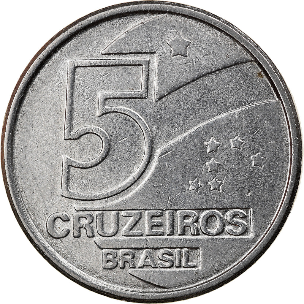 Moeda, Brasil, 5 Cruzeiros, 1990, AU(55-58), Aço Inoxidável, KM:618.1