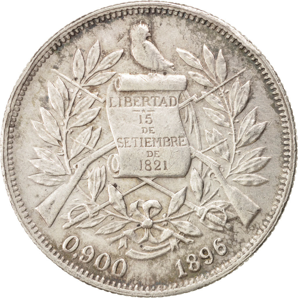 GUATEMALA, Peso, 1896, KM #210, EF(40-45), Silver, 25.06