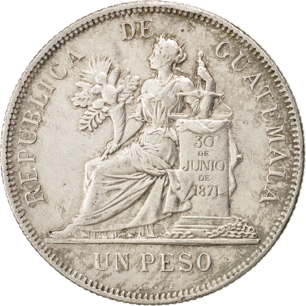 GUATEMALA, Peso, 1896, KM #210, EF(40-45), Silver, 25.06