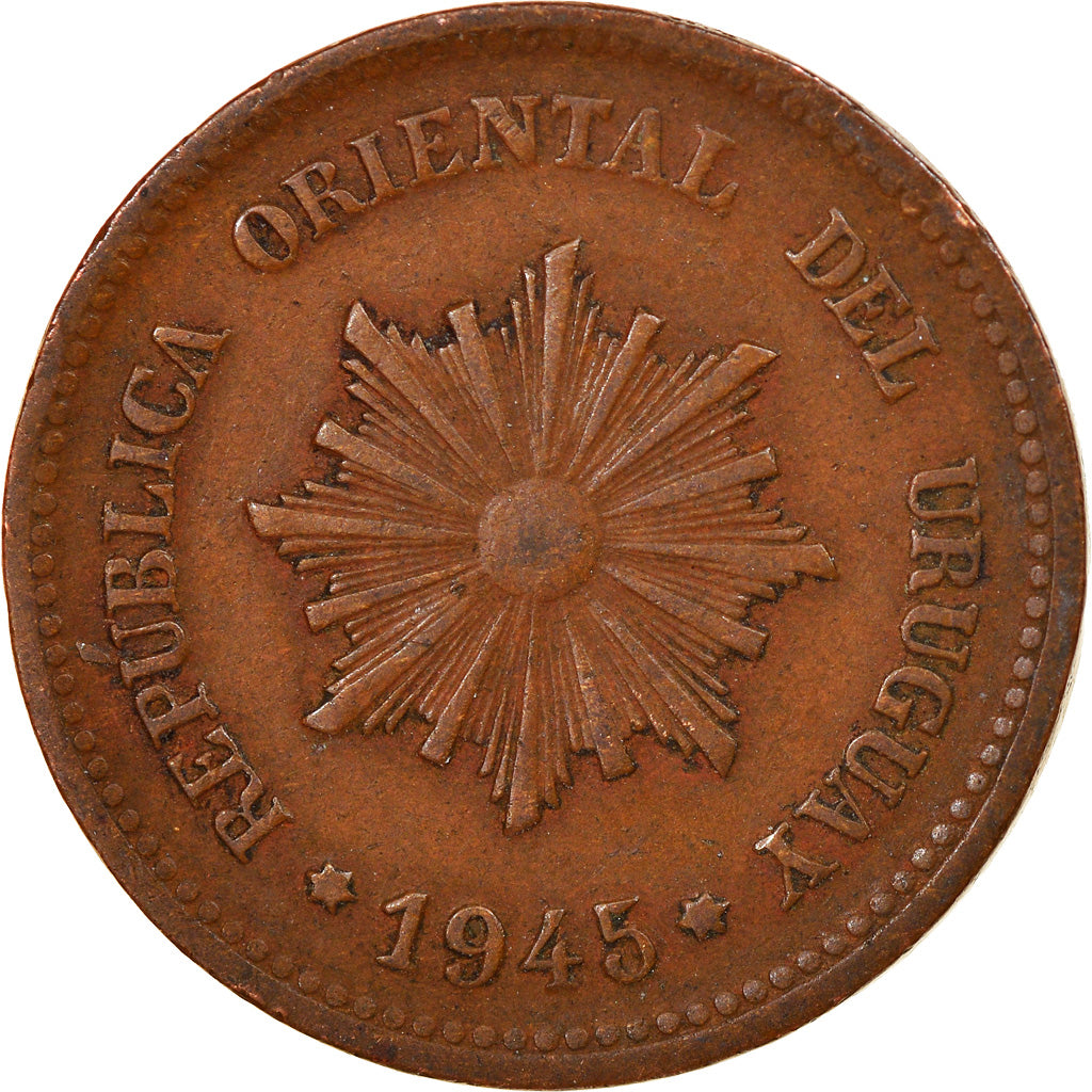 Monnaie, Uruguay, 2 Centesimos, 1945, Santiago, TTB, Copper-Tin-Zinc, KM:20a