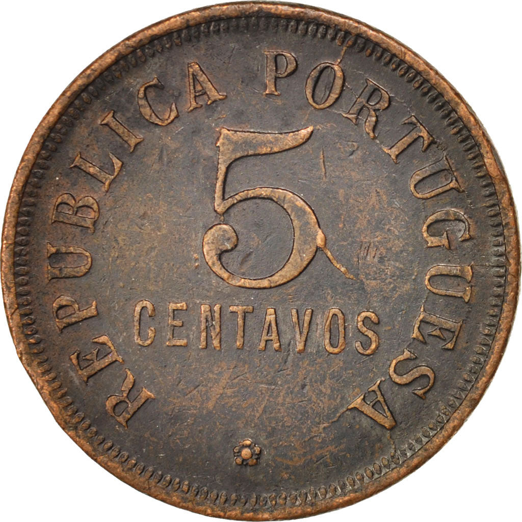 ANGOLA, 5 Centavos, 1922, KM #62, EF(40-45), Bronze, 7.88